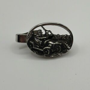 Antique Car Joyride Tie Clip Bar Silver Tone Vintage Men's Jewelry Nice Design